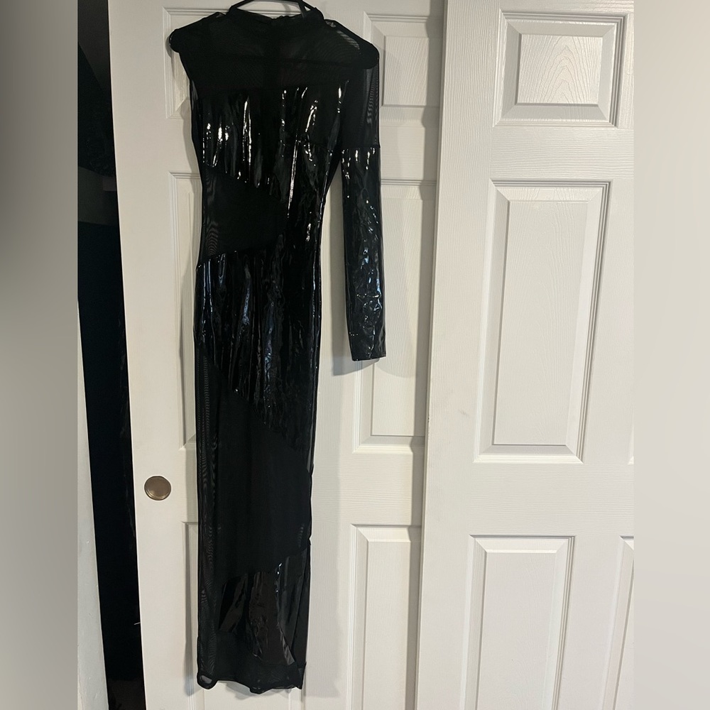 Pleather/Mesh One shoulder Dress